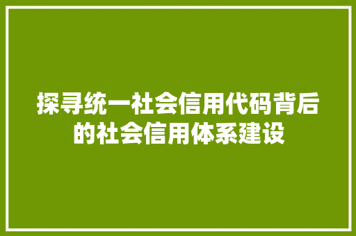 探寻统一社会信用代码背后的社会信用体系建设