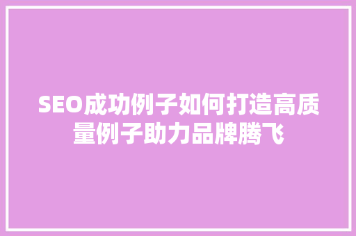 SEO成功例子如何打造高质量例子助力品牌腾飞