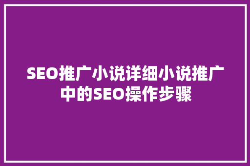 SEO推广小说详细小说推广中的SEO操作步骤