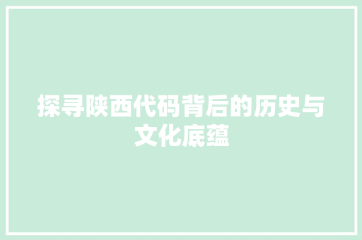 探寻陕西代码背后的历史与文化底蕴