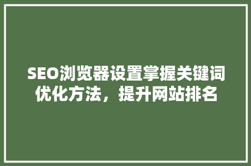 SEO浏览器设置掌握关键词优化方法，提升网站排名