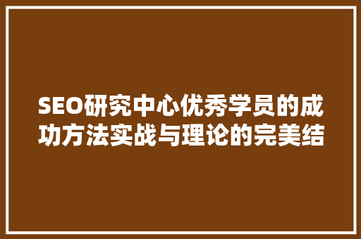 SEO研究中心优秀学员的成功方法实战与理论的完美结合
