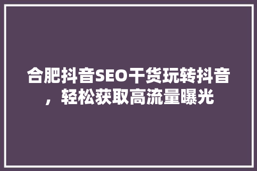 合肥抖音SEO干货玩转抖音，轻松获取高流量曝光