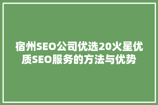 宿州SEO公司优选20火星优质SEO服务的方法与优势