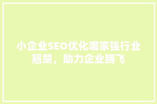小企业SEO优化哪家强行业翘楚，助力企业腾飞