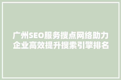 广州SEO服务搜点网络助力企业高效提升搜索引擎排名