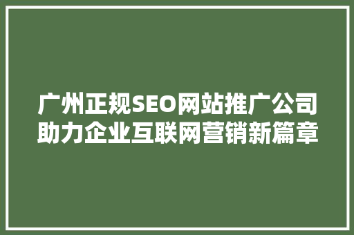 广州正规SEO网站推广公司助力企业互联网营销新篇章