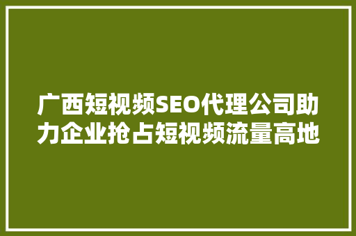 广西短视频SEO代理公司助力企业抢占短视频流量高地