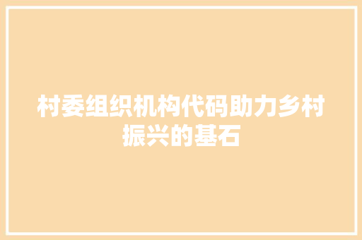 村委组织机构代码助力乡村振兴的基石