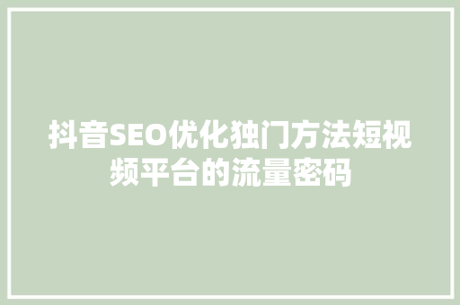 抖音SEO优化独门方法短视频平台的流量密码