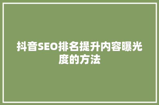 抖音SEO排名提升内容曝光度的方法  第1张