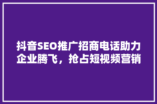 抖音SEO推广招商电话助力企业腾飞，抢占短视频营销制高点