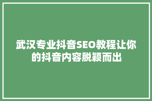 武汉专业抖音SEO教程让你的抖音内容脱颖而出