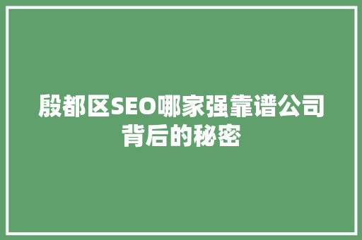 殷都区SEO哪家强靠谱公司背后的秘密