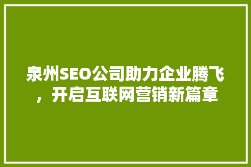 泉州SEO公司助力企业腾飞，开启互联网营销新篇章