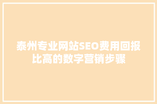 泰州专业网站SEO费用回报比高的数字营销步骤