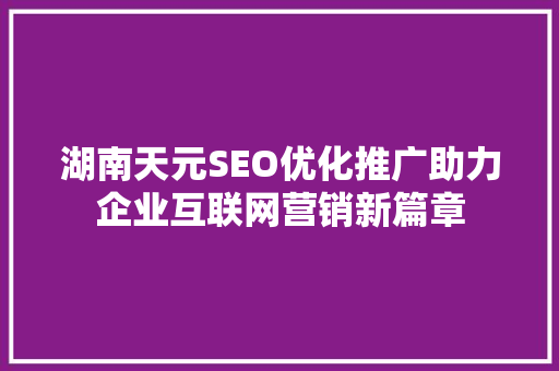 湖南天元SEO优化推广助力企业互联网营销新篇章