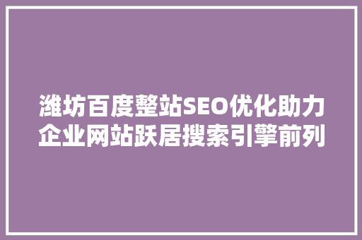 潍坊百度整站SEO优化助力企业网站跃居搜索引擎前列