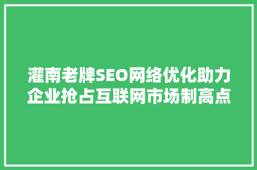 灌南老牌SEO网络优化助力企业抢占互联网市场制高点