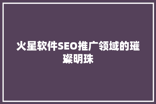 火星软件SEO推广领域的璀璨明珠