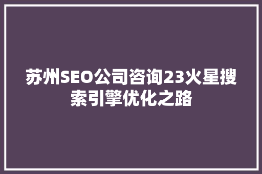 苏州SEO公司咨询23火星搜索引擎优化之路  第1张