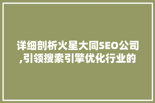 详细剖析火星大同SEO公司,引领搜索引擎优化行业的新标杆  第1张