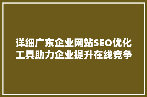 详细广东企业网站SEO优化工具助力企业提升在线竞争力