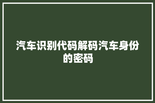 汽车识别代码解码汽车身份的密码  第1张