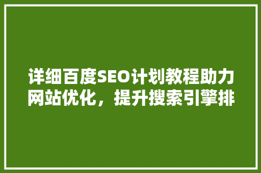 详细百度SEO计划教程助力网站优化，提升搜索引擎排名