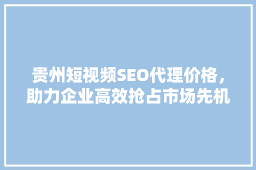 贵州短视频SEO代理价格，助力企业高效抢占市场先机