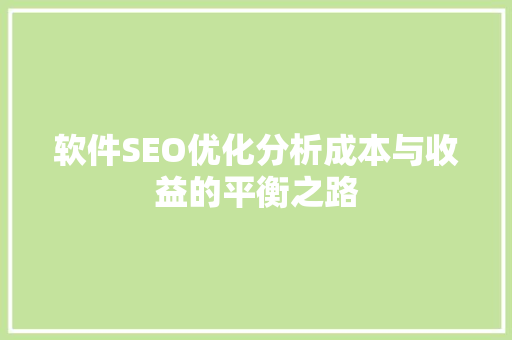 软件SEO优化分析成本与收益的平衡之路  第1张