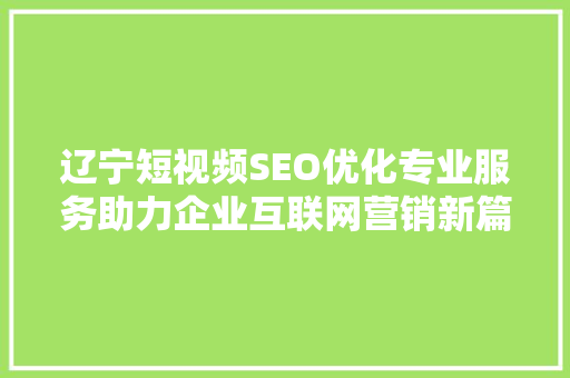 辽宁短视频SEO优化专业服务助力企业互联网营销新篇章  第1张
