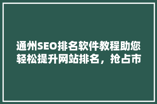 通州SEO排名软件教程助您轻松提升网站排名，抢占市场先机