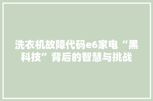 洗衣机故障代码e6家电“黑科技”背后的智慧与挑战
