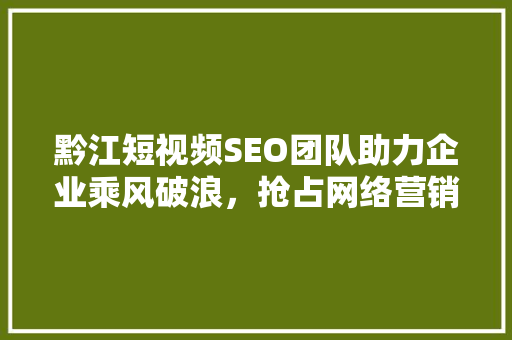 黔江短视频SEO团队助力企业乘风破浪，抢占网络营销高地  第1张