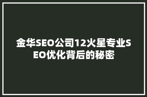 金华SEO公司12火星专业SEO优化背后的秘密