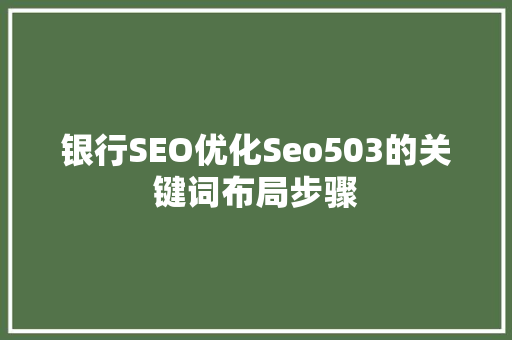银行SEO优化Seo503的关键词布局步骤
