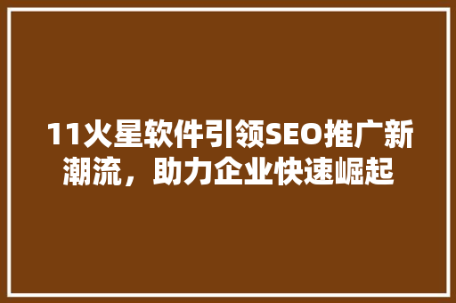 11火星软件引领SEO推广新潮流，助力企业快速崛起