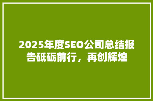 2025年度SEO公司总结报告砥砺前行，再创辉煌  第1张