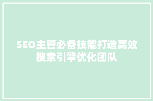 SEO主管必备技能打造高效搜索引擎优化团队