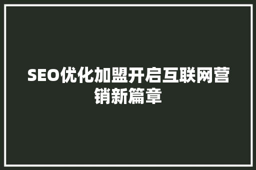 SEO优化加盟开启互联网营销新篇章