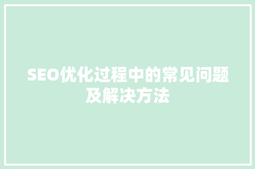 SEO优化过程中的常见问题及解决方法