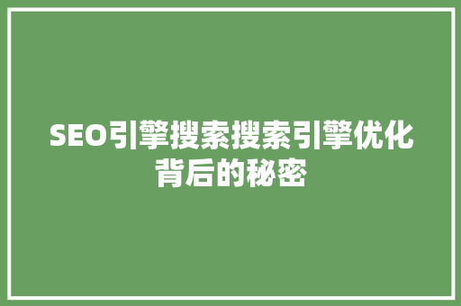SEO引擎搜索搜索引擎优化背后的秘密
