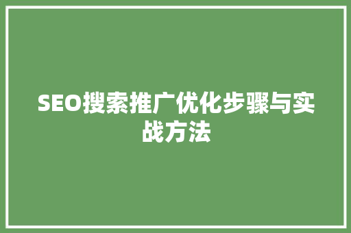 SEO搜索推广优化步骤与实战方法