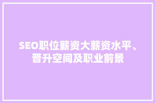 SEO职位薪资大薪资水平、晋升空间及职业前景