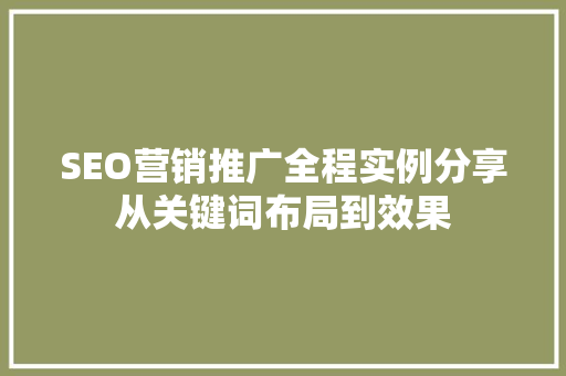SEO营销推广全程实例分享从关键词布局到效果