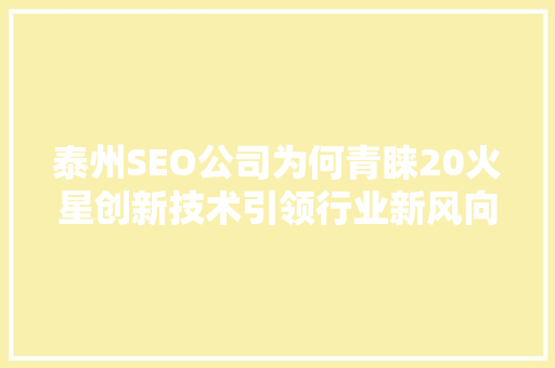 泰州SEO公司为何青睐20火星创新技术引领行业新风向