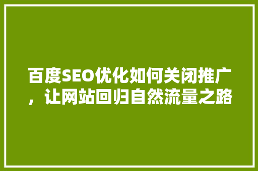 百度SEO优化如何关闭推广，让网站回归自然流量之路