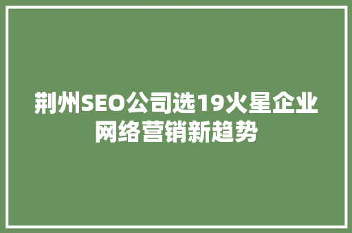 荆州SEO公司选19火星企业网络营销新趋势