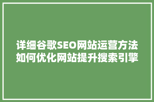 详细谷歌SEO网站运营方法如何优化网站提升搜索引擎排名